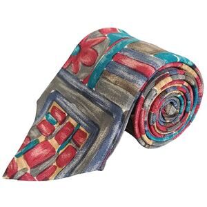 Meeting Street Multicolor Abstract Geometric Patchwork Silk Tie Italy 57x3.5